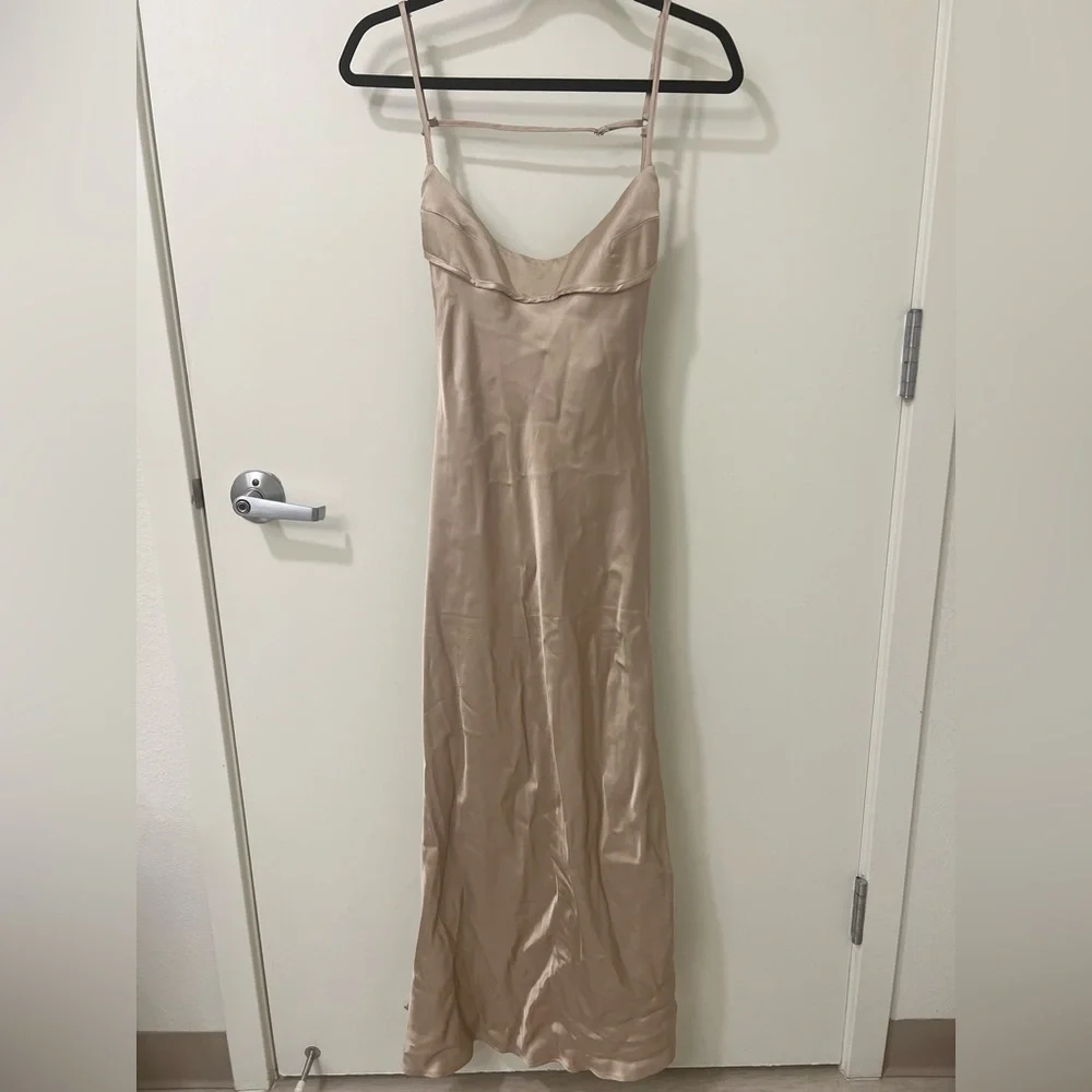 Zara Beige Satin Slip Dress - Picture 6 of 8